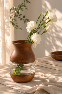گلدان چوبی شیشه ای شفاف